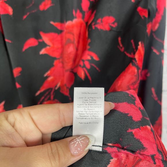 Talbots Blouse Womens XL Floral Pull Over Black Red Bishop Sleeve Career Top - Picture 5 of 9